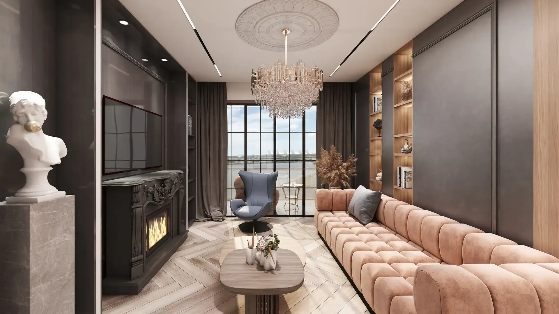 Living room designed and rendered in 3D